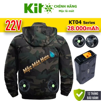 Bộ Áo Điều Hòa KITO Chính Hãng KT04 22V – Pin 28000mAh, Chạy 10–20h, Chống Nóng 40°C