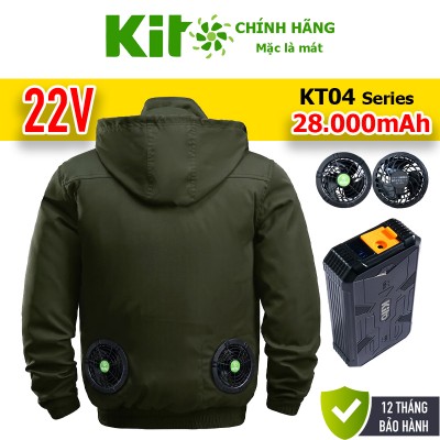 Bộ Áo điều hòa KITO chính hãng KT04 quạt 22V, pin 28000mAh 3 cell, làm mát mạnh, bảo hành 12 tháng