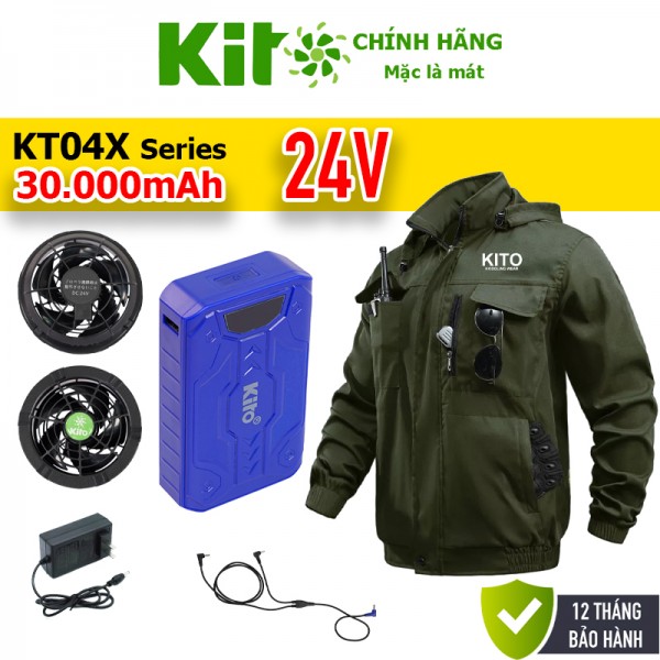Áo Điều Hòa KITO KT04 Xanh Rêu 24V Chính Hãng, Pin 30.000mAh, 6 Cấp Gió