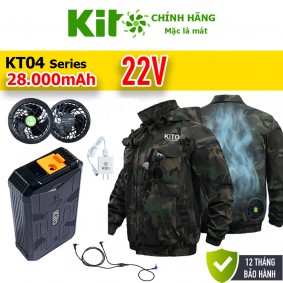 Combo 2 Áo Điều Hòa KITO KT04 Xanh Than, Quạt 22V Pin 28.000mAh