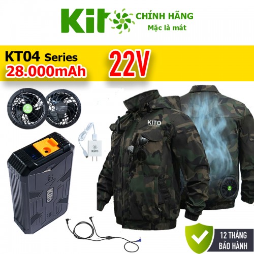 Combo 2 Áo Điều Hòa KITO KT04 Xanh Than, Quạt 22V Pin 28.000mAh