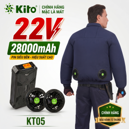 Bộ Áo Điều Hòa KITO KT05 Xanh Than Chính Hãng – Pin 28000mAh, Quạt 22V