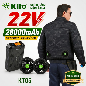 Bộ Áo Điều Hòa KITO KT05 Cammo đen Chính Hãng – Pin 28000mAh, Quạt 22V