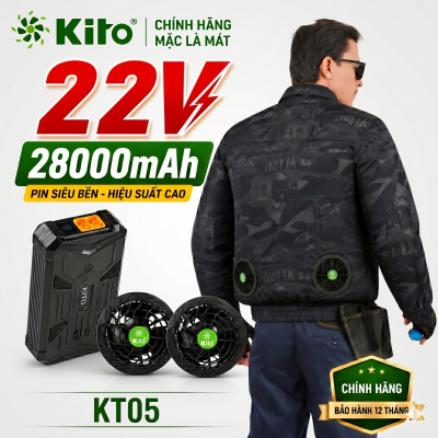 Bộ Áo Điều Hòa KITO KT05 Cammo đen Chính Hãng – Pin 28000mAh, Quạt 22V