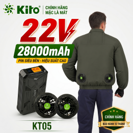 Bộ Áo Điều Hòa KITO KT05 Xanh Rêu Chính Hãng – Pin 28000mAh, Quạt 22V