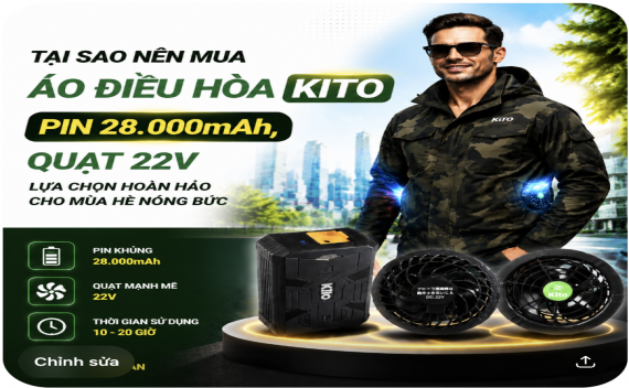 Tại sao nên mua áo điều hòa KITO pin 28.000mah ,quạt 22v