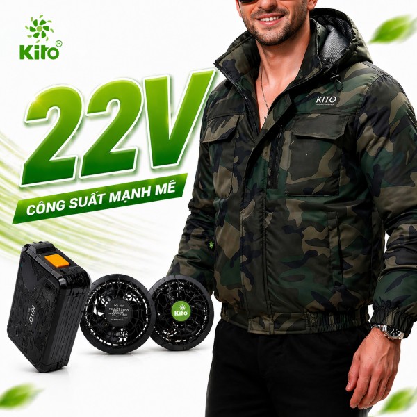 Áo Điều Hòa KITO KT04 22V, Pin 28.000mAh, Chống Nóng 40°C