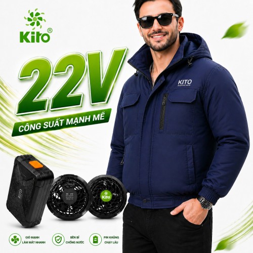Bộ Áo Điều Hòa KITO KT04, Pin 28.000mAh, Quạt 22V