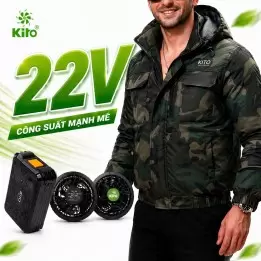 Bộ Áo Điều Hòa KITO Chính Hãng KT04 22V – Pin 28000mAh, Chạy 10–20h, Chống Nóng 40°C