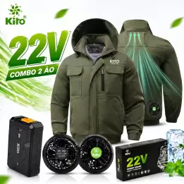 Combo 2 Áo Điều Hòa KITO KT04 Chính Hãng, Quạt 22V, Pin 28000mAh