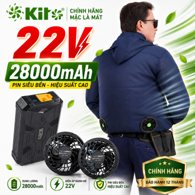 Combo 2 Áo Điều Hòa KITO 22V Pin 28.000mAh, Dùng 10–20 Giờ