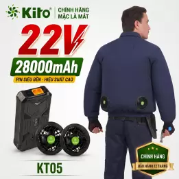Bộ Áo Điều Hòa KITO KT05 Xanh Than Chính Hãng – Pin 28000mAh, Quạt 22V