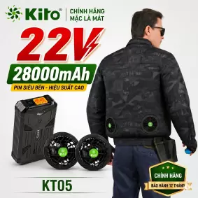 Bộ Áo Điều Hòa KITO KT05 Cammo đen Chính Hãng – Pin 28000mAh, Quạt 22V