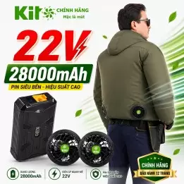 Combo 2 Áo Điều Hòa KITO Xanh Rêu Chính Hãng, Quạt 22V, Pin 28.000mAh