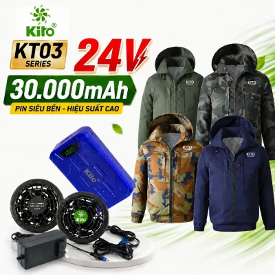 2 Áo KITO KT03 Pro, Quạt 24V Siêu Khỏe, Pin 30.000mAh Chính Hãng