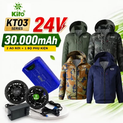 2 Áo KITO KT03 Pro, Quạt 24V Siêu Khỏe, Pin 30.000mAh Chính Hãng