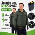 Combo 2 Áo Điều Hòa KITO KT04 Chính Hãng, Quạt 22V, Pin 28000mAh - Xanh rêu
