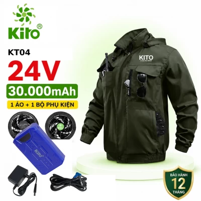Áo Điều Hòa KITO KT04 Xanh Rêu 24V Chính Hãng, Pin 30.000mAh, 6 Cấp Gió