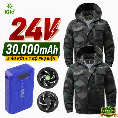 Combo 2 Áo Điều Hòa KITO KT04 24V, Pin 30.000mAh, 6 Cấp Gió