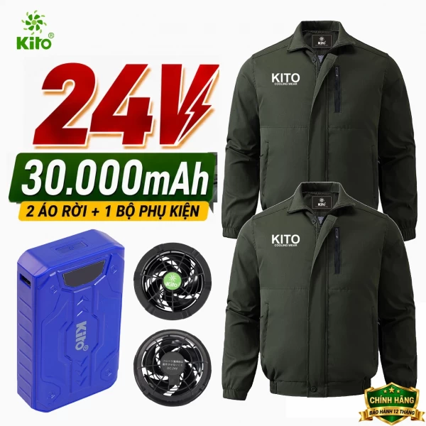 Combo 2 Áo Điều Hòa KITO KT05 24V, Pin 30.000mAh, Không Mũ