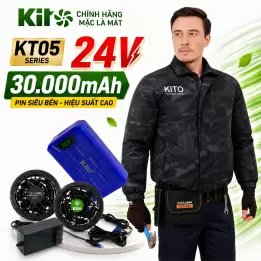 Bộ Áo Điều Hòa KITO KT05 Cammo đen Chính Hãng – Pin 30000mAh, Quạt 24V