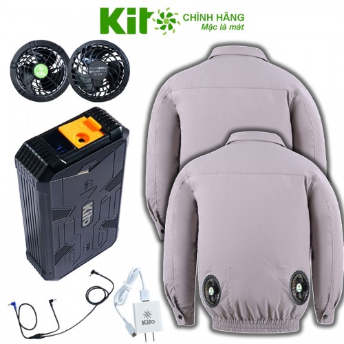 [2 Áo KITO + 1 Bộ Quạt 22V] Chính Hãng Pin 28.000mAh Chạy 10–20 Giờ, Áo Xám Không Mũ