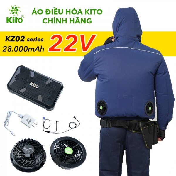 Áo Điều Hòa KITO Nhật Bản KZ02XT Chính Hãng Pin 28.000mAh, Quạt 22V Công Nghệ Turbo