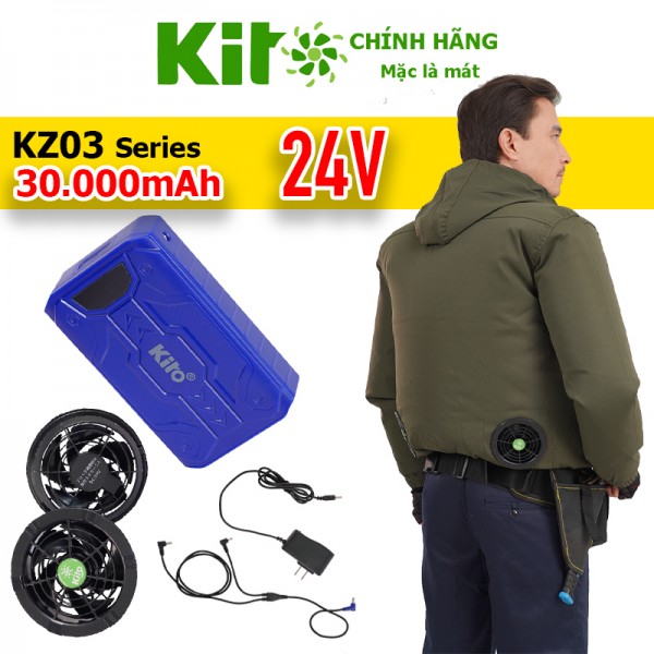 Bộ Áo Điều Hòa KITO KT03 24V Pin 30.000mAh Màu Xanh Quân Chính Hãng