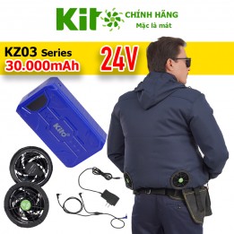 Bộ Áo Điều Hòa KITO Chính Hãng KT03 Quạt 24V Pin 30.000mAh 4 màu đủ size, BH 12 tháng