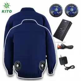 Áo Điều Hòa KITO Chính Hãng Pin 26.000mAh, Quạt 13V, 2 Áo KAKI Không Mũ, BH 1 Năm, Tặng 2 Túi Đá