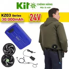 Bộ Áo Điều Hòa KITO KT03 24V Pin 30.000mAh Màu Xanh Quân Chính Hãng