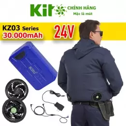 Bộ Áo Điều Hòa KITO Chính Hãng KT03 Quạt 24V Pin 30.000mAh 4 màu đủ size, BH 12 tháng