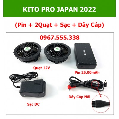 Bộ Phụ Kiện KITO Pro Pin Nhật 20.000mAH chạy 15 - 17 Tiếng, Quạt 12V Không Chổi Than, BH 12 Tháng