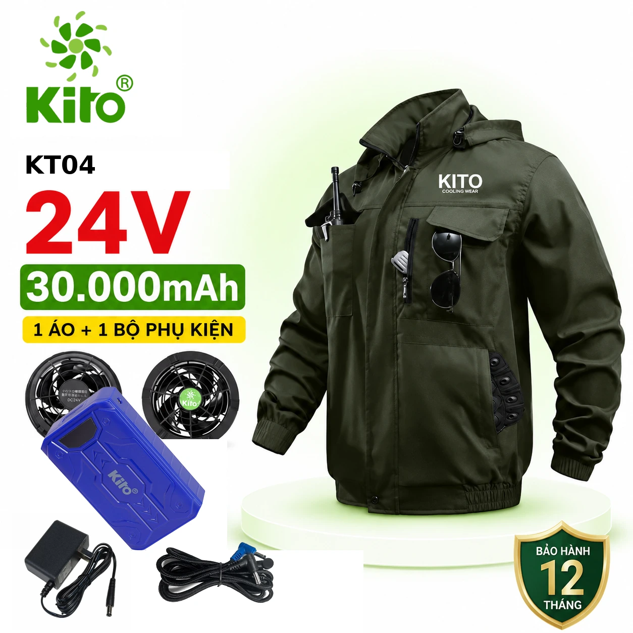 Bộ áo điều hòa KITO KT04 kèm pin 24V 30.000mAh
