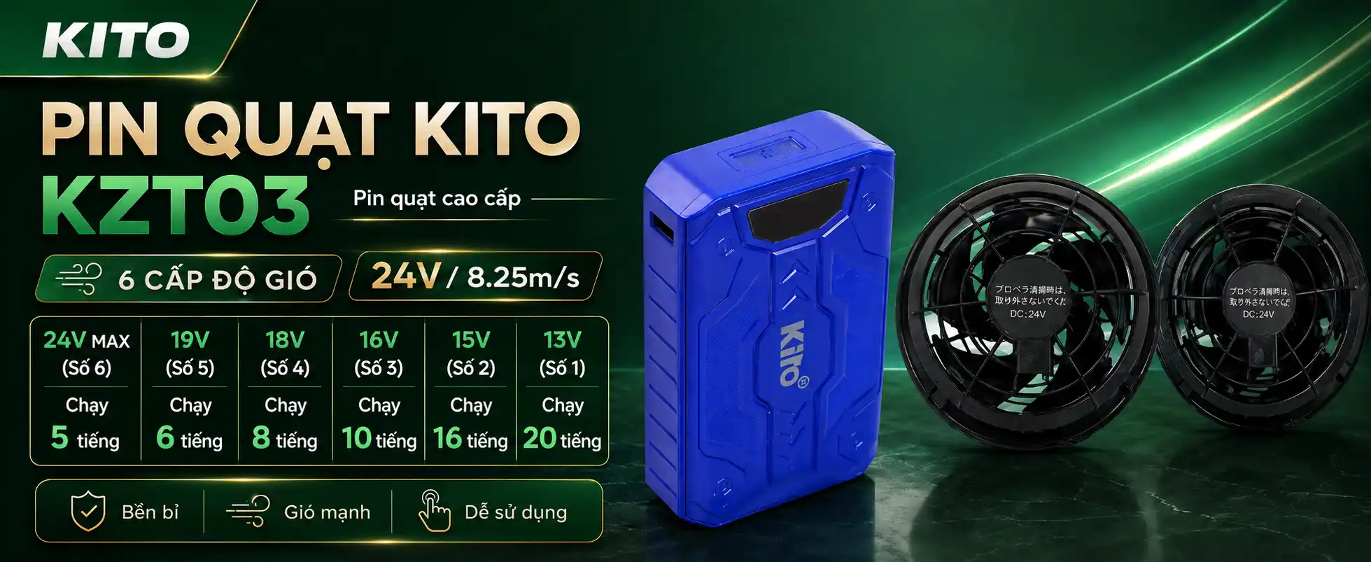 Bộ pin quạt KITO KZT03