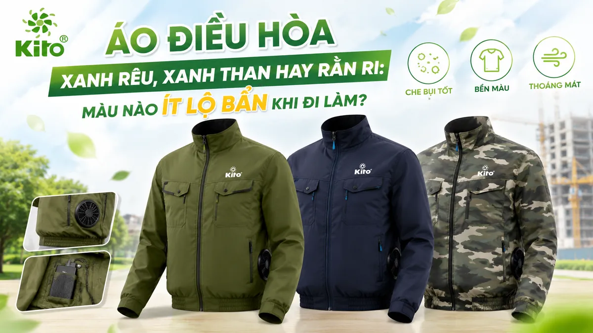 So sánh áo điều hòa xanh rêu xanh than và rằn ri về khả năng ít lộ bẩn