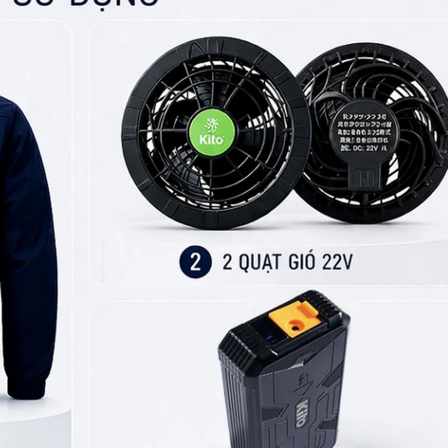 Quạt KITO 22V chụp riêng trên nền sáng