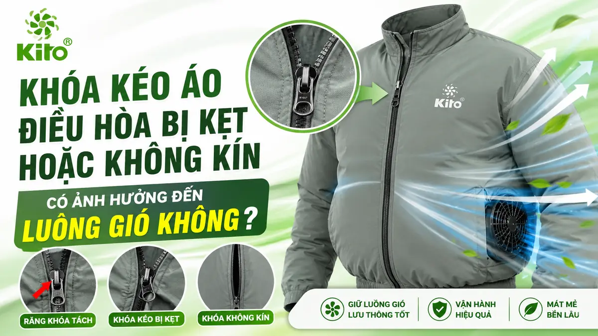 Minh họa khóa kéo áo điều hòa bị hở làm luồng gió thoát ra phía trước