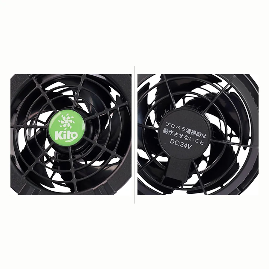 Chi tiết mặt trước và nhãn DC24V của quạt KITO