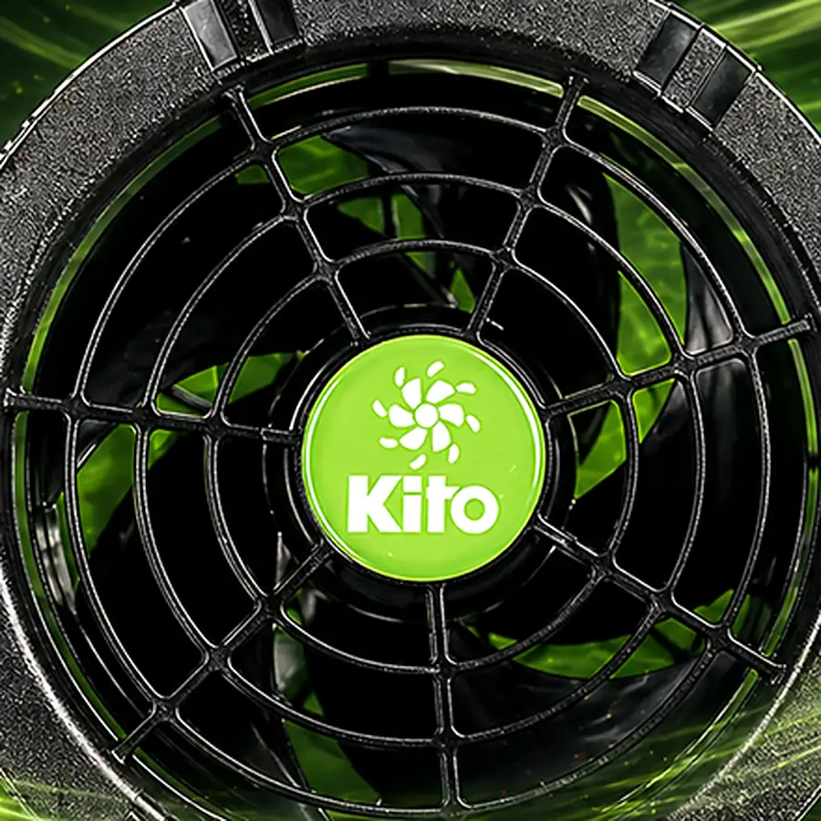 Cận cảnh cánh, lồng và logo quạt KITO KZT03