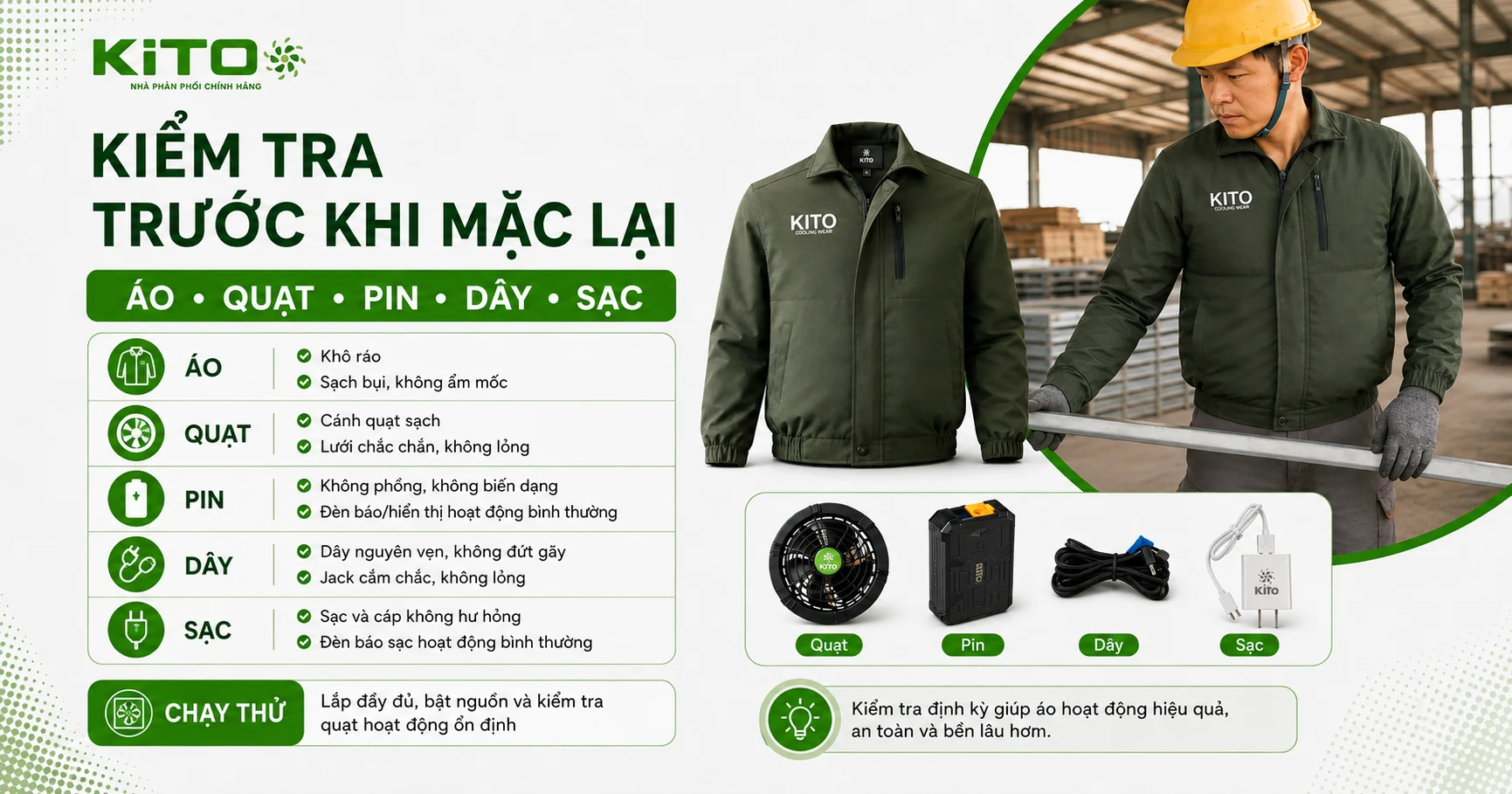 Các bộ phận cần kiểm tra trên áo điều hòa trước khi mặc lại