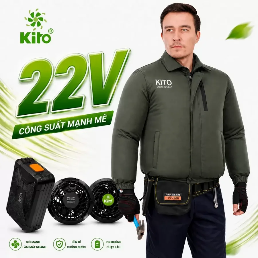 Áo điều hòa KITO KT05 xanh rêu cho công việc ngoài trời