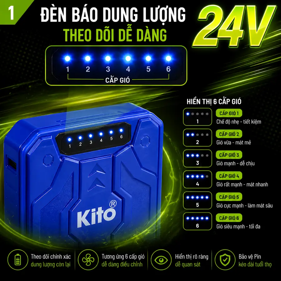 Pin KITO KZT03 cần dùng đúng hệ quạt tương thích