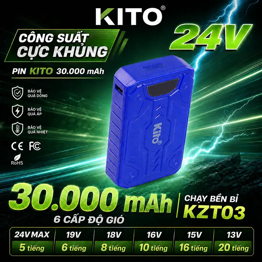 Đối chiếu pin KITO theo đúng bộ phụ kiện đang sử dụng