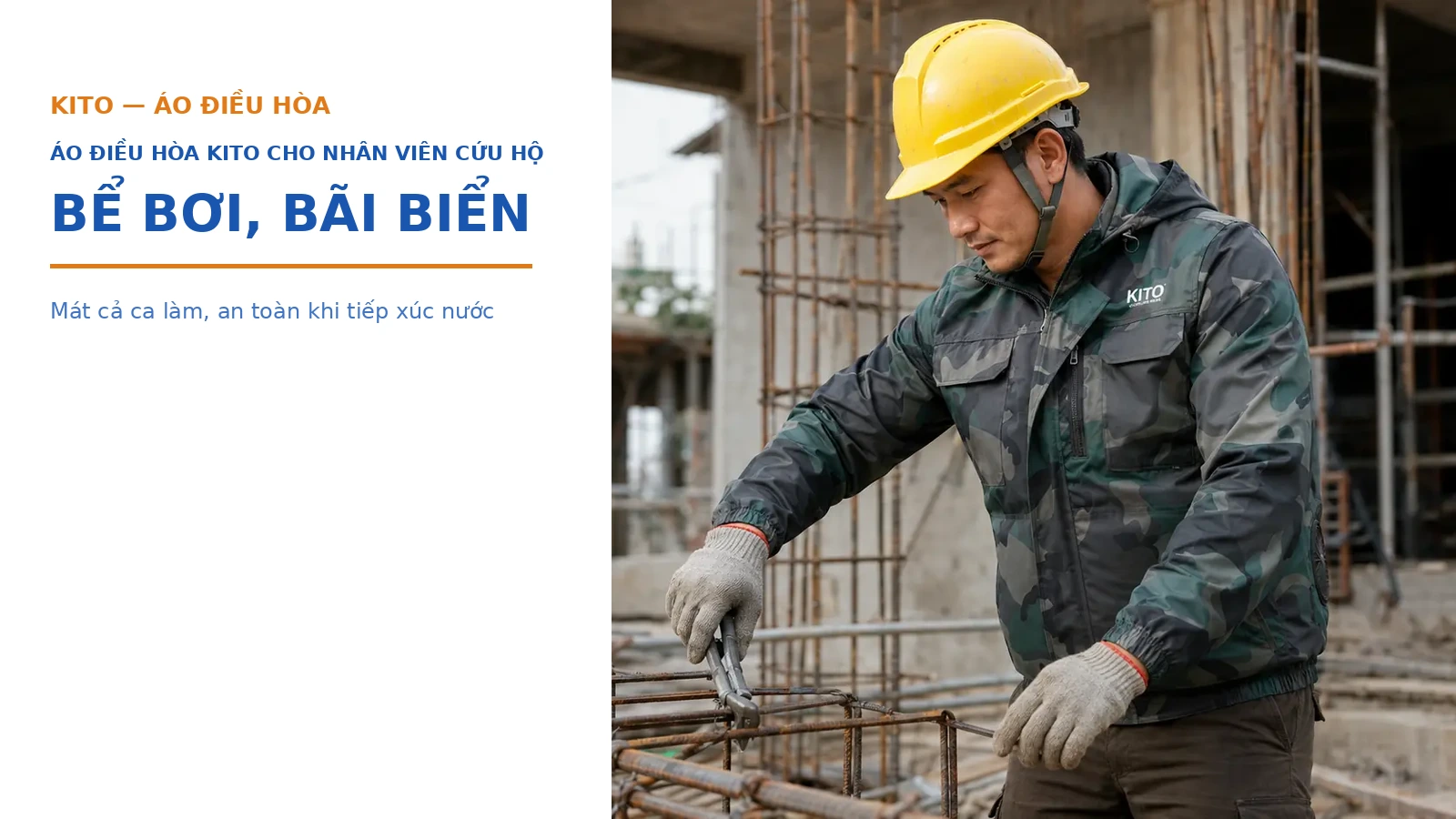 Áo điều hòa Kito cho nhân viên cứu hộ bể bơi, bãi biển làm việc ngoài trời nắng nóng