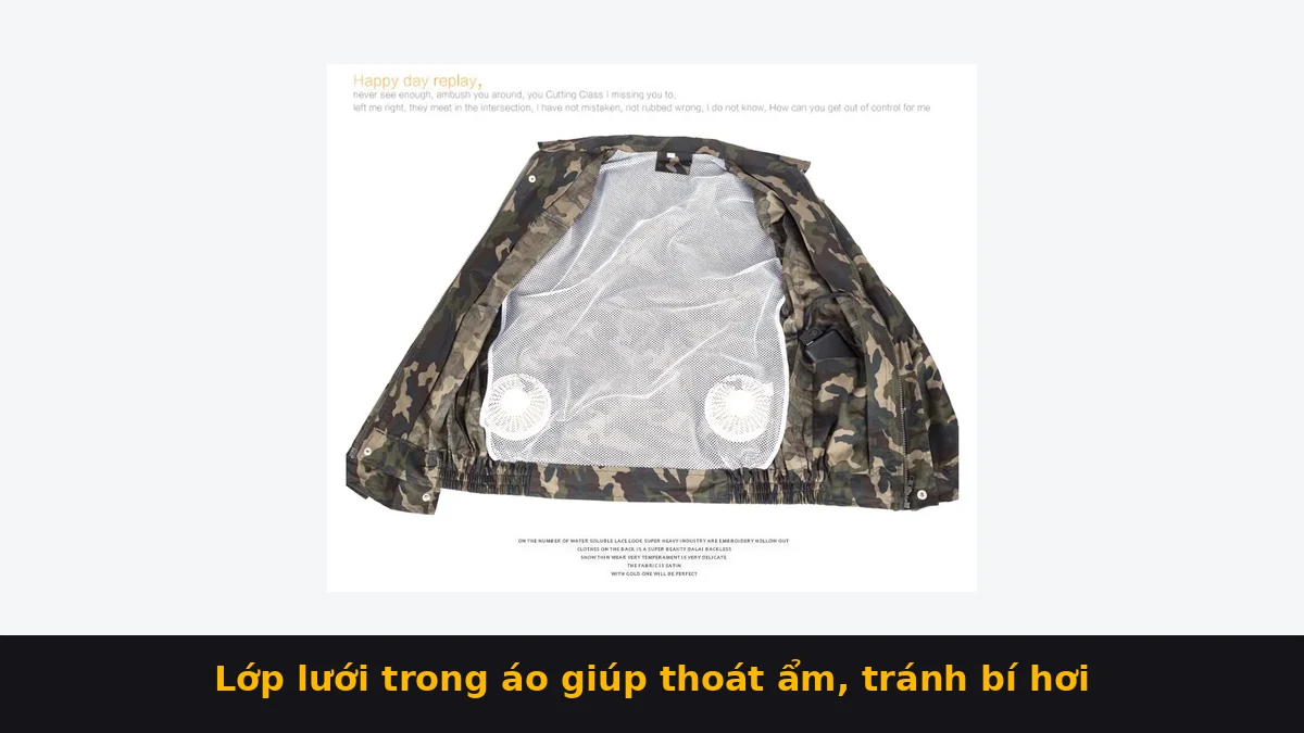 Lớp lưới thông khí bên trong áo điều hòa Kito