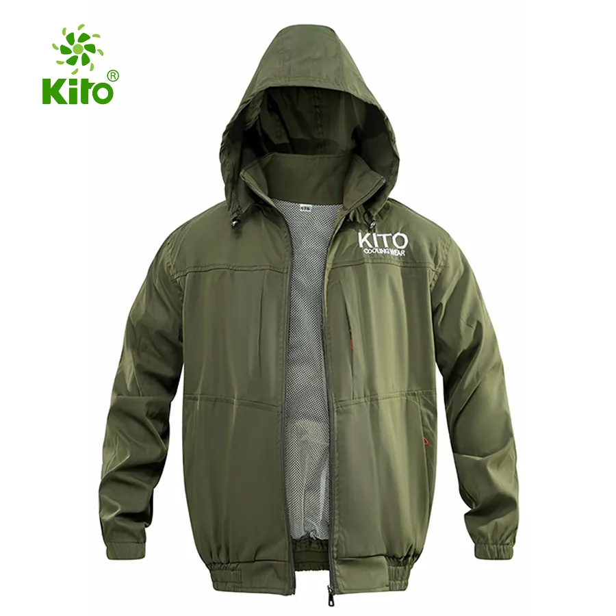 Áo điều hòa Kito KT03 màu xanh rêu phù hợp người bán hàng rong, tiểu thương chợ ngoài trời