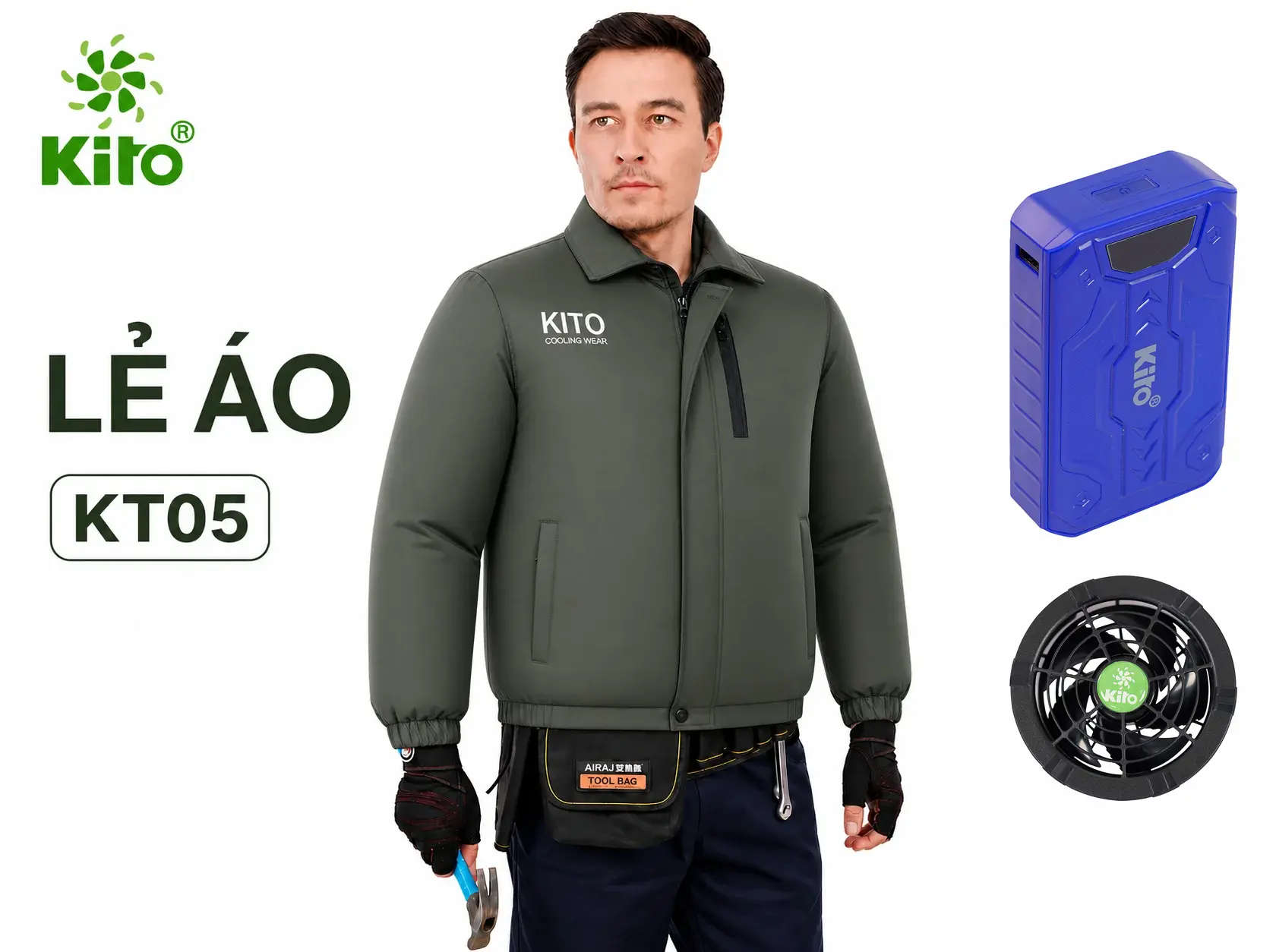 Bộ áo điều hòa Kito KT05 đầy đủ phụ kiện pin, quạt phù hợp làm quà tặng
