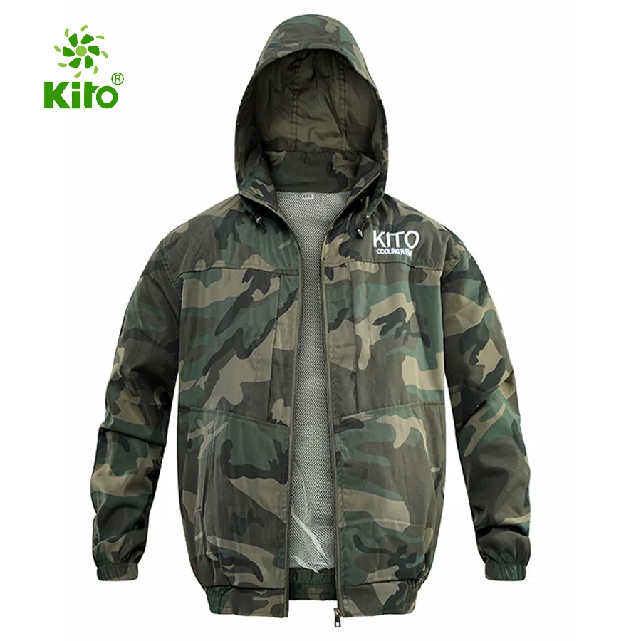 Áo điều hòa Kito KT03 màu xanh quân đội, thiết kế áo khoác có mũ cho lao động ngoài trời