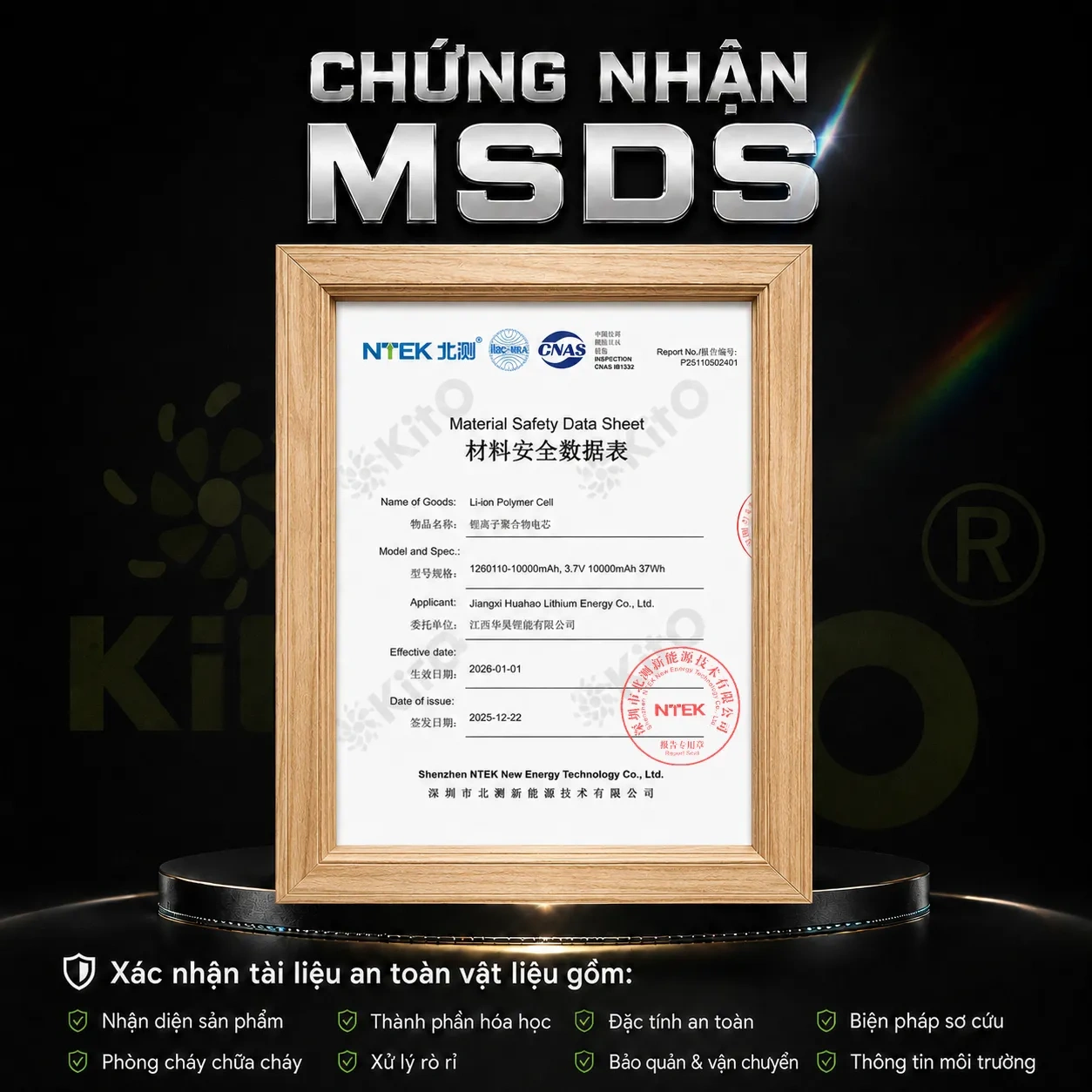 Tài liệu an toàn hóa chất MSDS pin áo điều hòa Kito